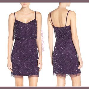 NEW Adrianna Papell Sequin Mesh Blouson Dress in Amethyst Purple [SZ‎ 10 ]